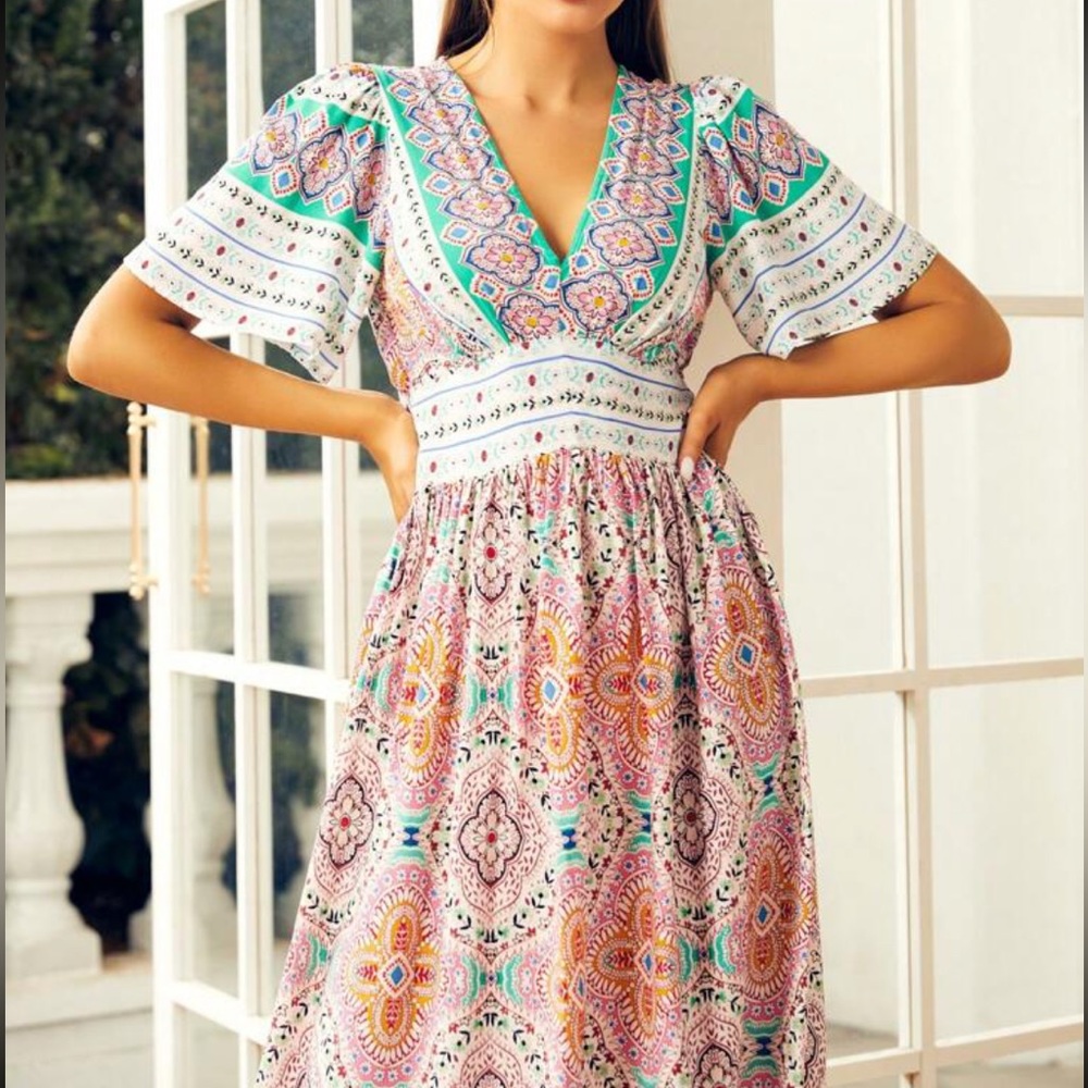 Boho Paisley Floral Print Maxi Dress - Picture 6 of 6